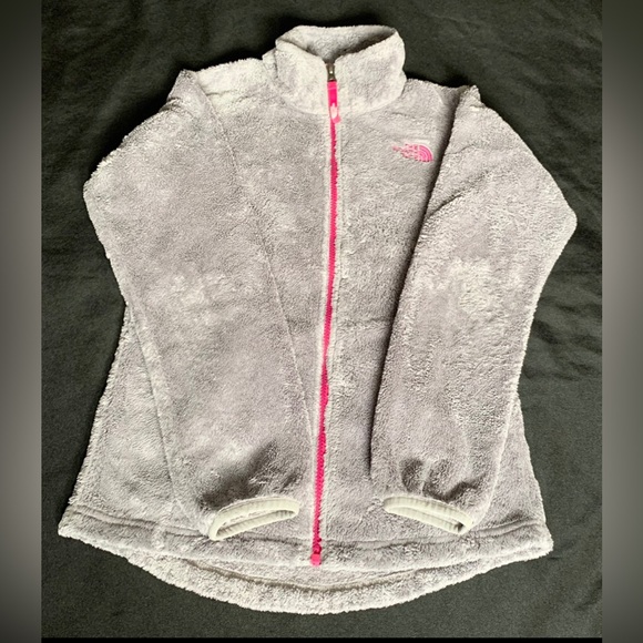 NORTH FACE Kids Laurel Fleece Fuzzy Full Zip Jacket, Gray and Pink, Size M 10-12 - Picture 9 of 14